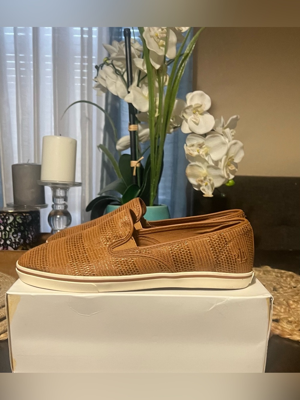 Ralph Lauren Tan Woven Slip-On Loafers